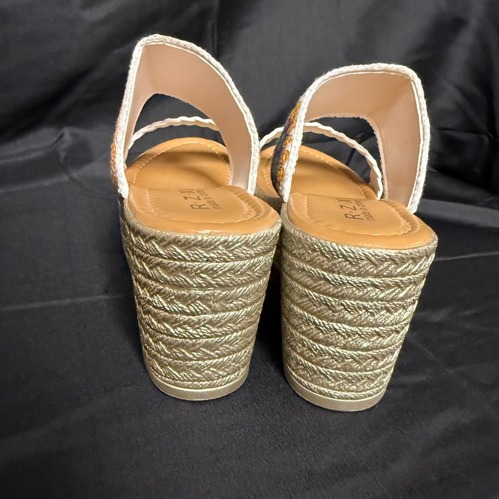 Never worn White Platform Wedge Sandals with Multicolor Crochet Accent - Picture 4 of 4